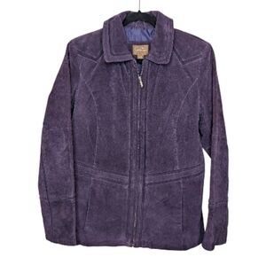 Vintage Y2K Purple Suede Leather Zip Up Jacket Womens 14/16
